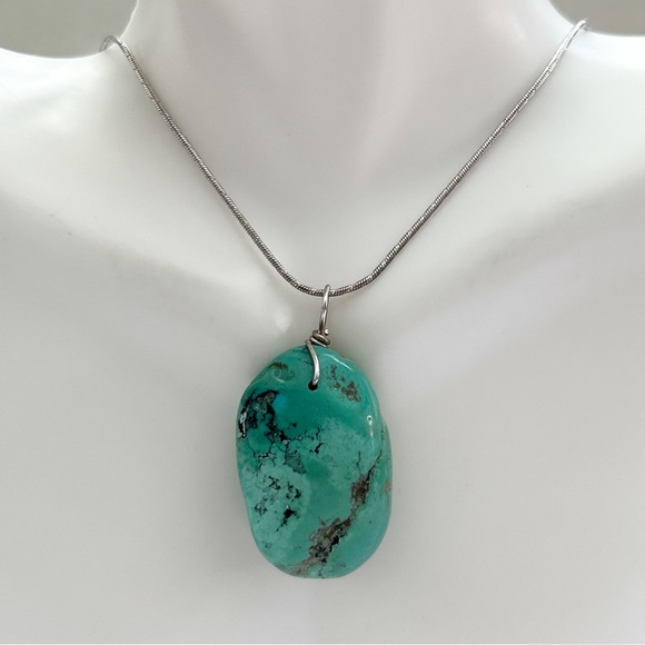 Vintage Southwestern Giant Turquoise Nugget Sterling Silver Necklace
